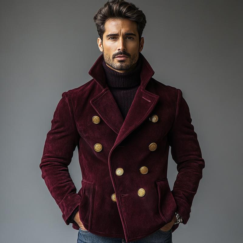 Men's Vintage Solid Suede Double Breasted Short Blazer 9266615091384