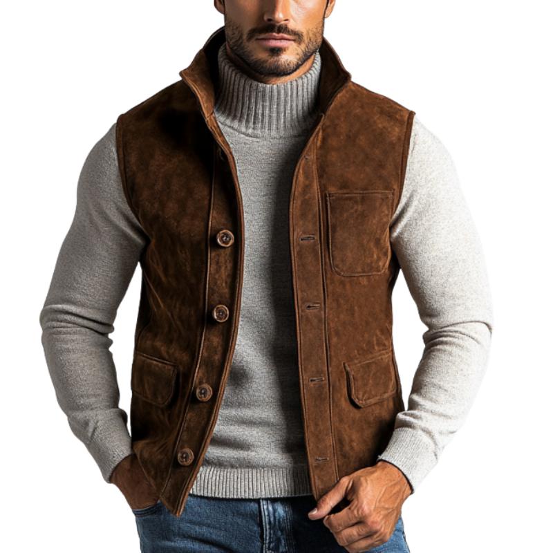 Men's Vintage Suede Multi-Pocket Single Breasted Vest 9877642870968