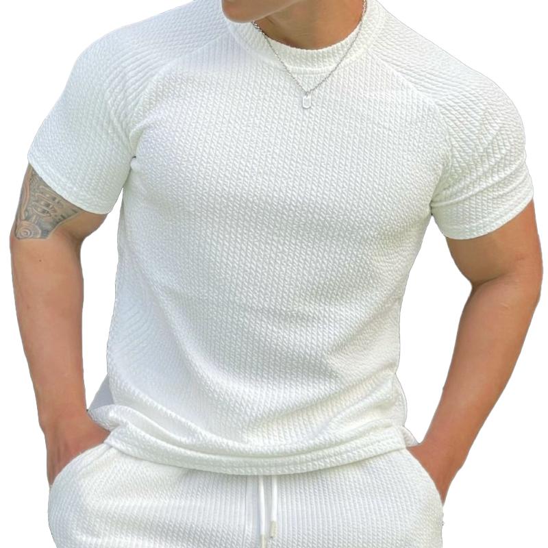 Men's Solid Striped Round Neck Short Sleeve Sports Casual T-shirt 9261135429816
