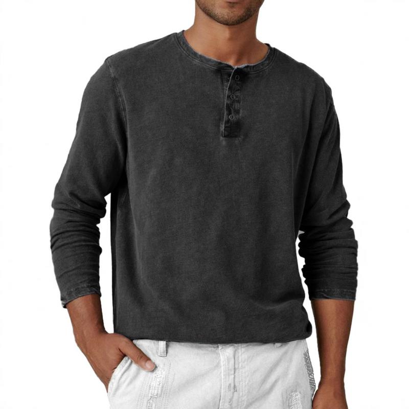 Men's Solid Color Henley Collar Long Sleeve T-shirt 9261142704312