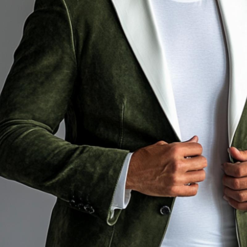Men's Fashion Suede Colorblock Peak Collar Single Breasted Blazer 9886817255608