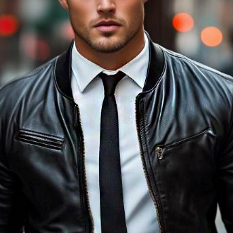Men's Fashion Crew Neck Baseball Leather Jacket 9885321527480