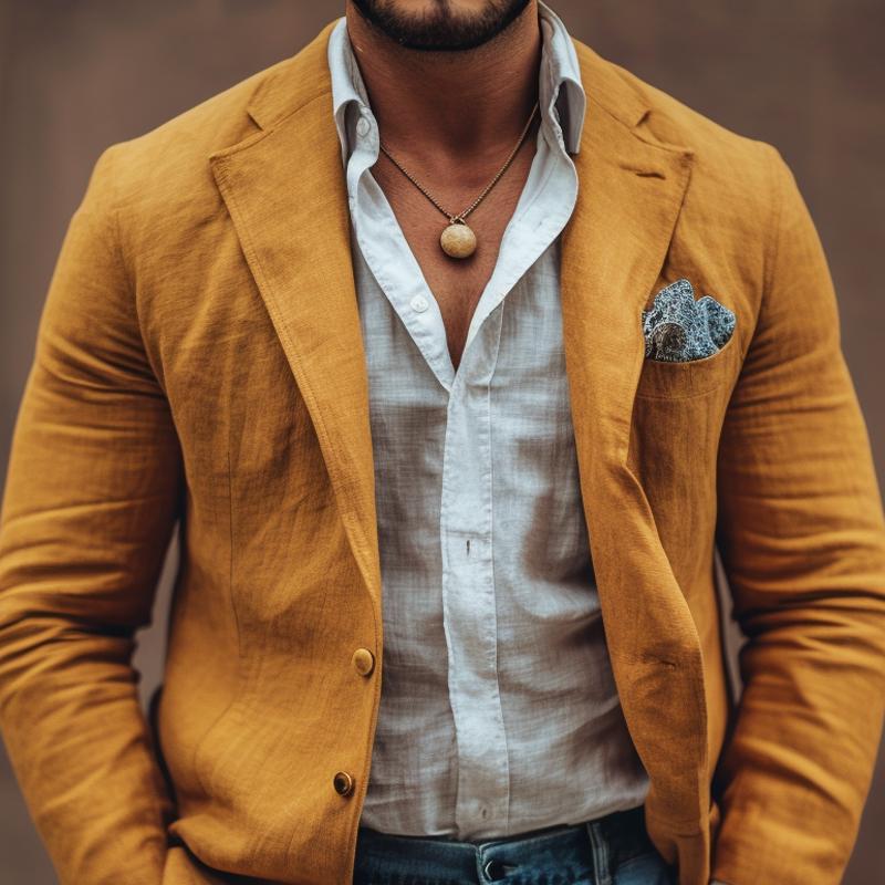 Men's Solid Color Cotton And Linen Notch Lapel Two Buttons Casual Blazer 9873133863096