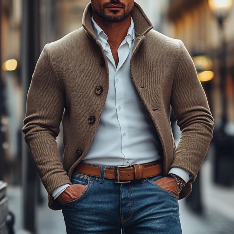 Men's Vintage Twill Lapel Single Breasted Short Coat 9873519640760