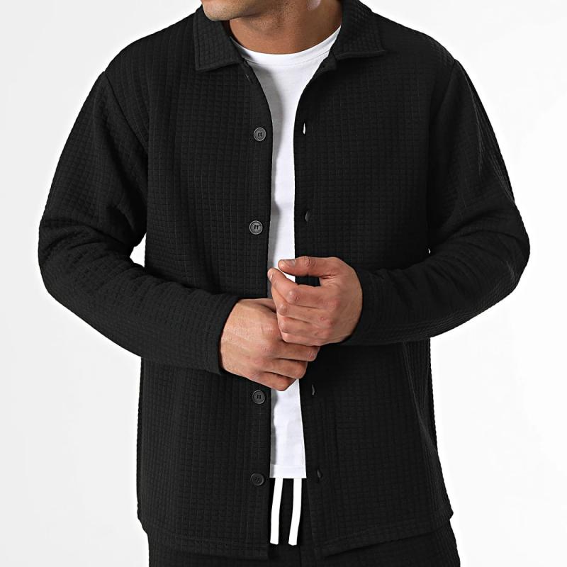 Men's Solid Waffle Jacket and Pants Set 9260834291896