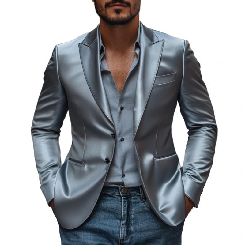 Men's Elegant Satin Peak Lapel Single-breasted Slim-fit Blazer 9877214593208