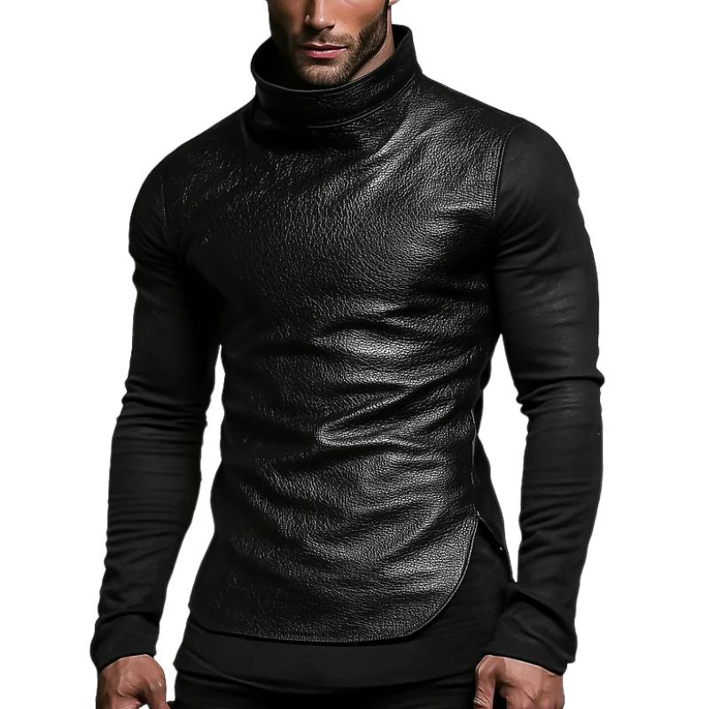 Men's Turtleneck Leather Sweatshirt 9887361827000