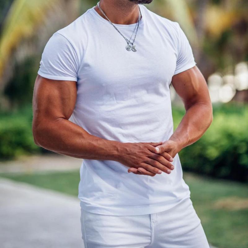 Men's Retro Casual Solid Color Round Neck Short Sleeve T-Shirt 9901319520440