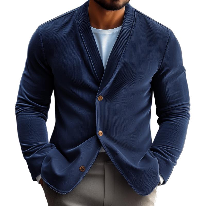 Men's Fashion Solid Color Corduroy V Neck Single Breasted Jacket 9886818566328
