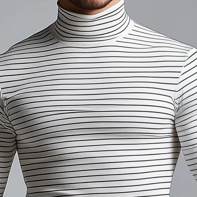 Men's Fashion Slim Fit Striped Turtleneck Long Sleeve T-Shirt 9888005488824