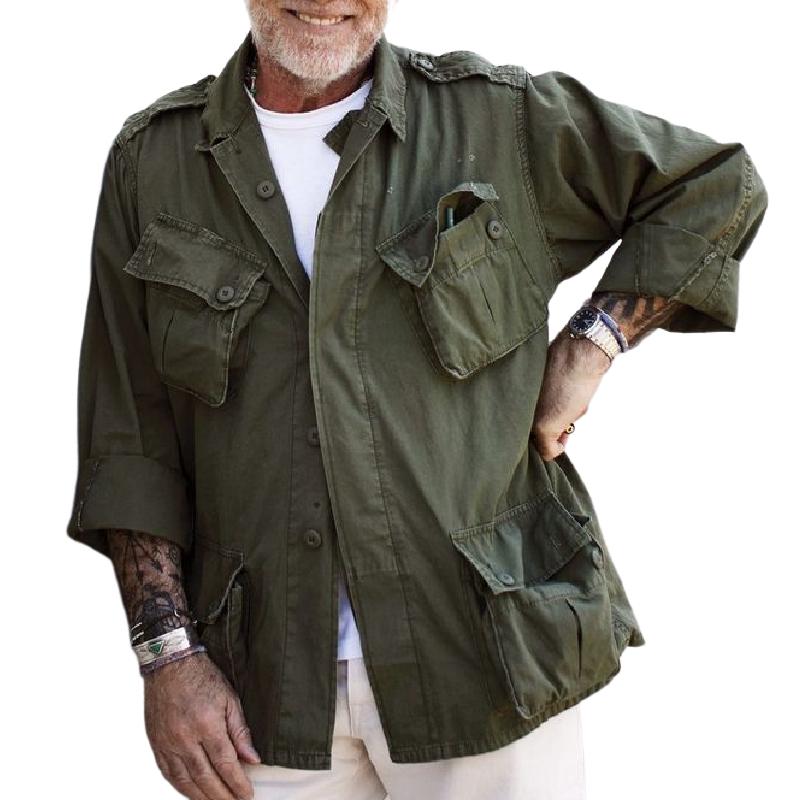 Men's Casual Canvas Multi-Pocket Lapel Jacket 9266614665400