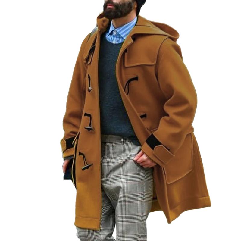 Men's Horn Button Thickened Hooded Coat 9261101580472