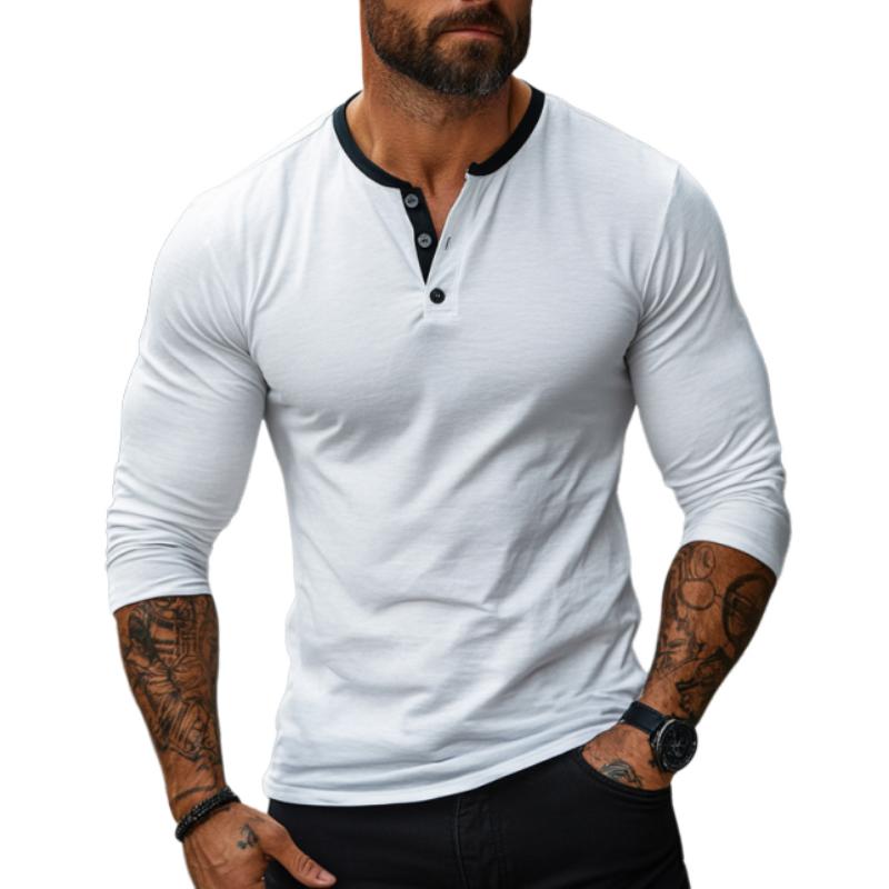 Men's Casual Cotton Blend Contrast Color Henley Collar Slim Fit T-Shirt 9261137625272