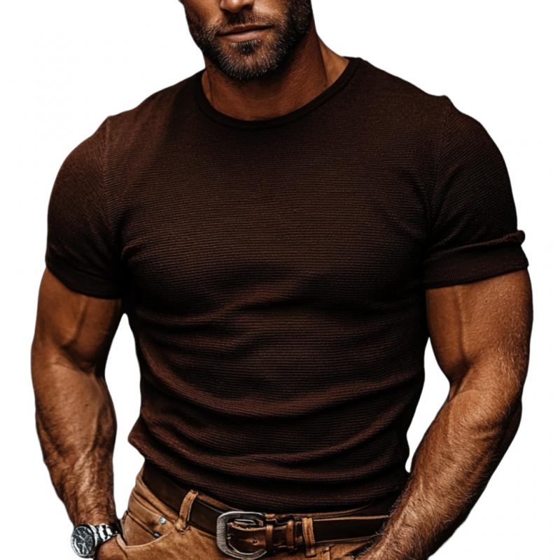 Men's Vintage Cotton Blended Round Neck Slim Short Sleeve T-Shirt 9877644083384