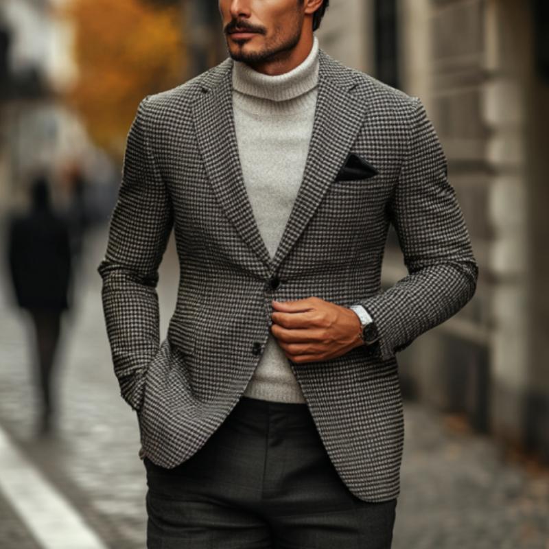 Men's Classic Casual Single Breasted Houndstooth Slim Fit Blazer 9274167001272