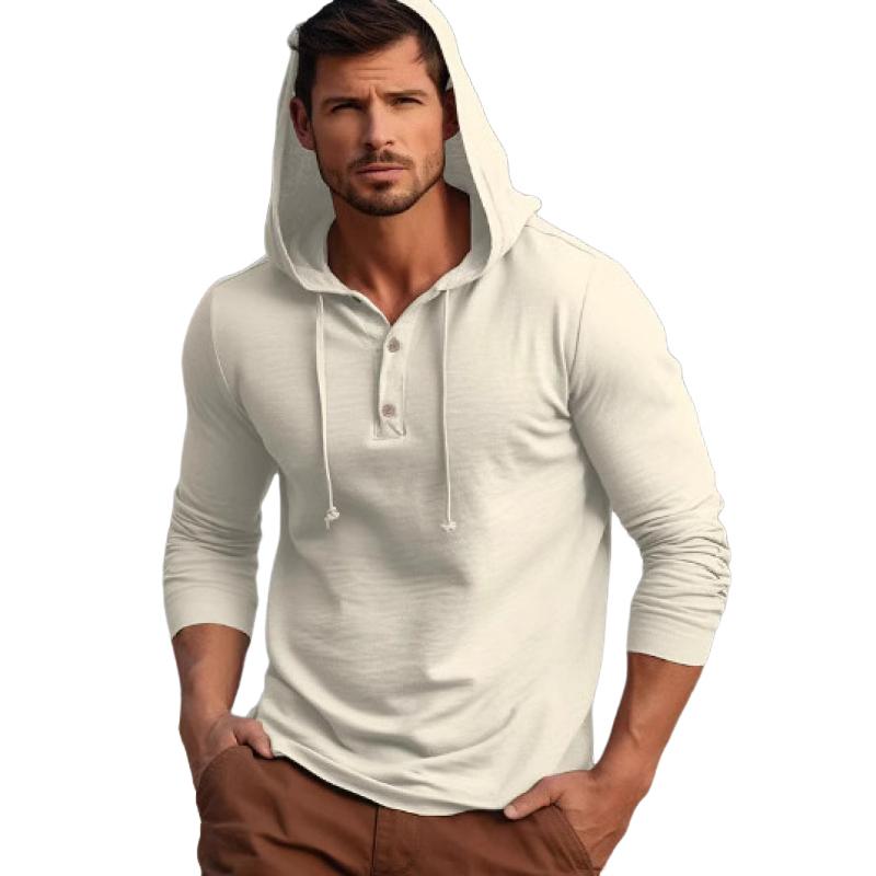 Men's Solid Color Hooded Long Sleeve Casual T-shirt 9873520066744