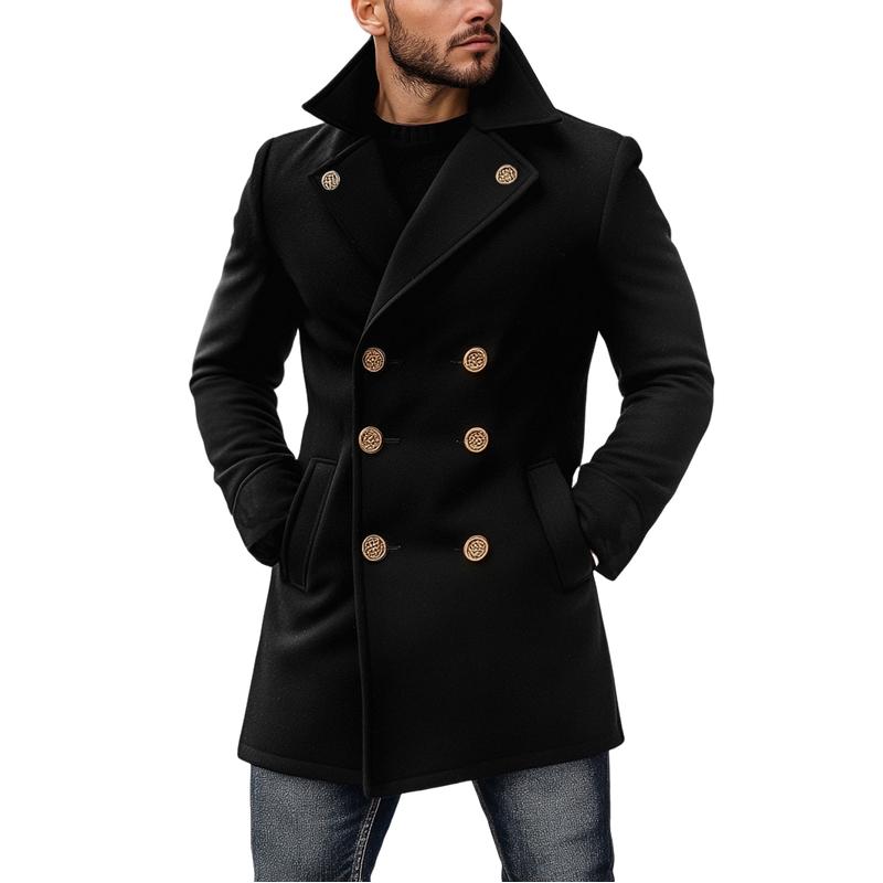 Men's Vintage Wool Double-Breasted Mid-Length Coat 9261107249336