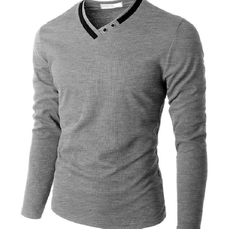 Men's Classic V-Neck Ribbed Long Sleeve Base T-Shirt 9271924883640