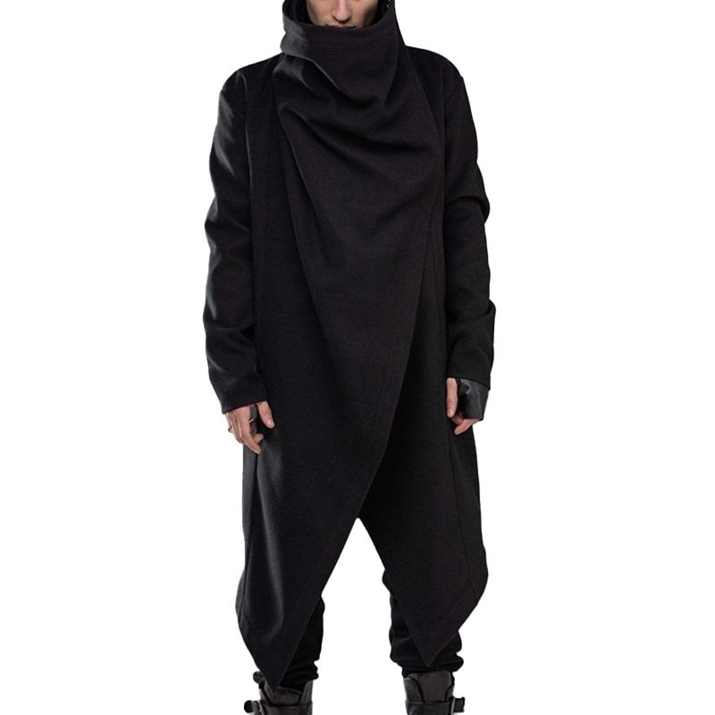 Men's Solid Gothic Style Pleated Long Sleeve Cape Coat 9261102137528