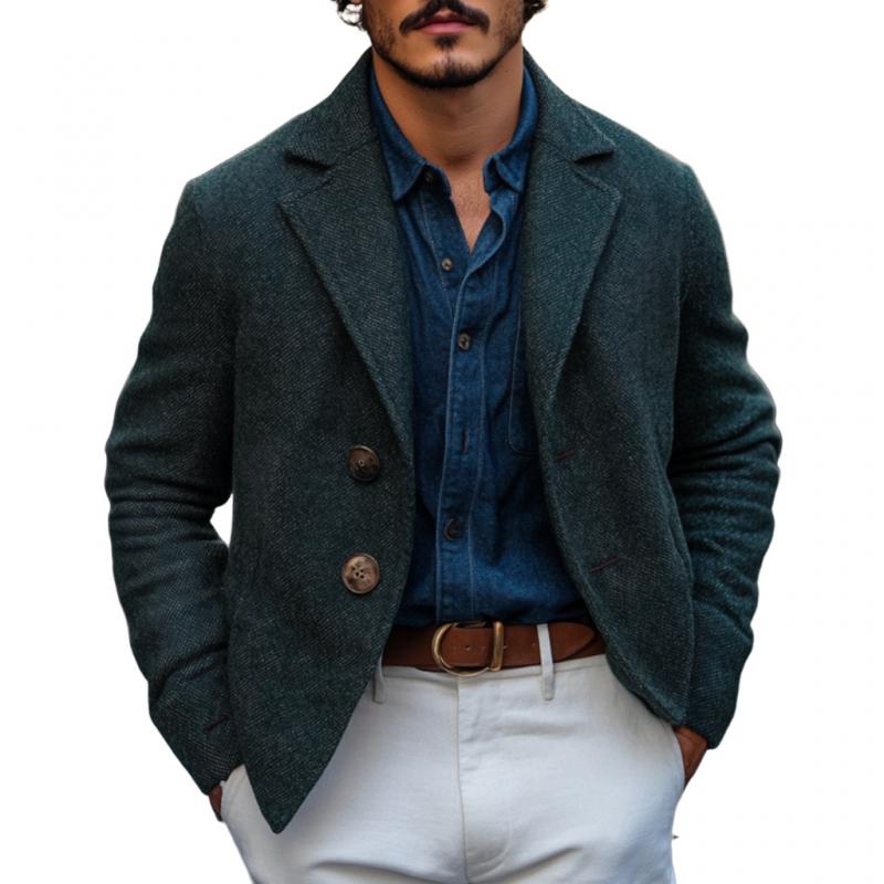 Men's Vintage Wool Blend Notch Lapel Single Breasted Loose Blazer 9879658397880