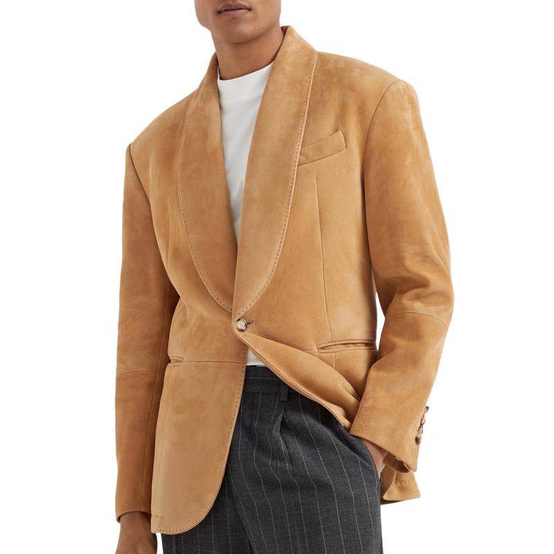 Men's Fitted Business Suede Lapel Blazer 9882785120440