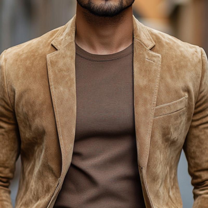 Men's Classic Casual Single Breasted Slim Fit Suede Blazer 9887360286904