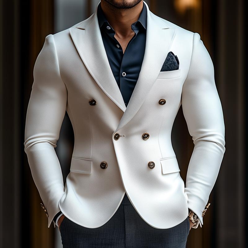 Men's Fashion Solid Color Peak Lapel Double Breasted Casual Blazer 9274151895224