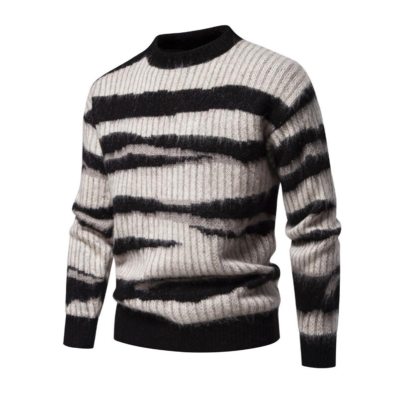 Men's Casual Round Neck Striped Jacquard Pullover Knitted Sweater 9262180827320