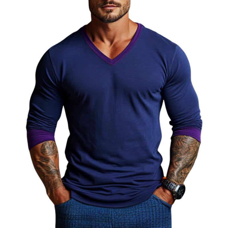 Men's V-neck Casual Long-sleeved Bottoming T-shirt 9261140869304