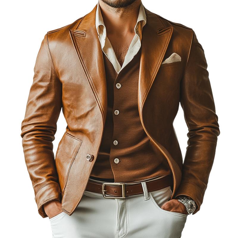 Men's Vintage Lapel Leather Blazer 9885839589560