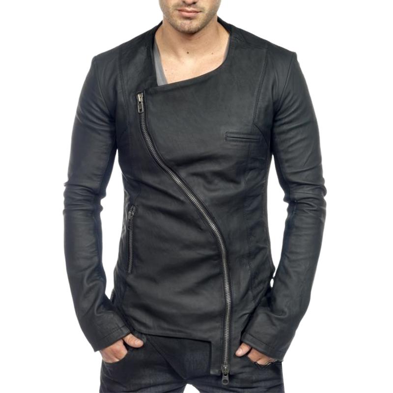 Men's Vintage Zipper Leather Long Sleeve T-Shirt 9886817452216