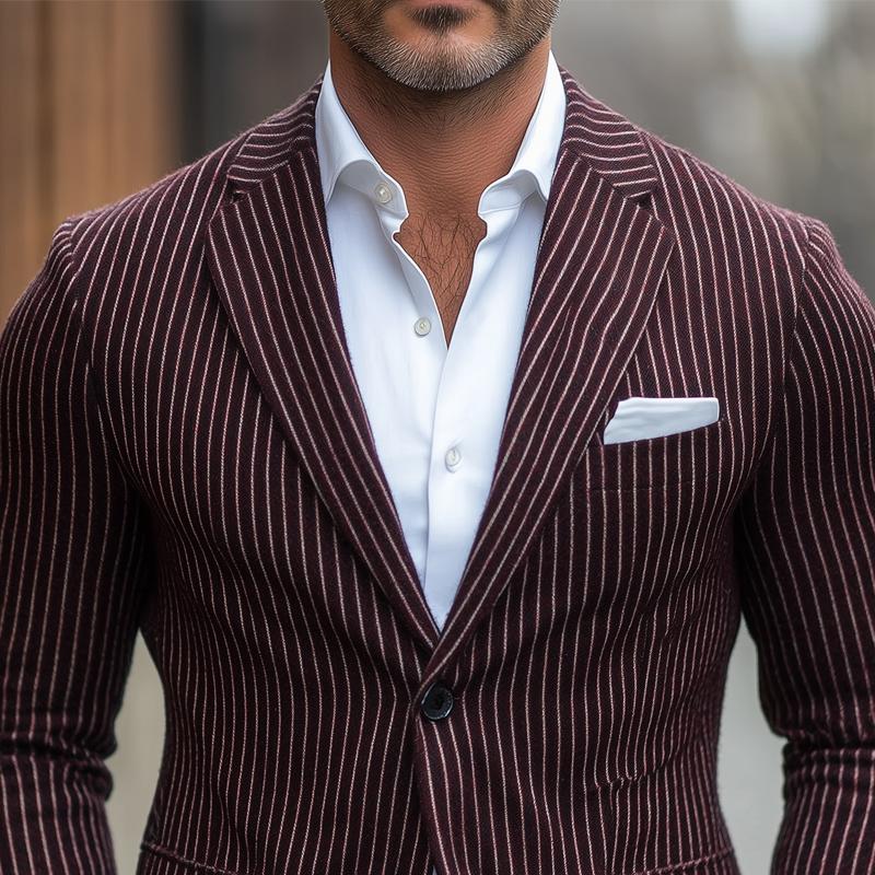 Men's Vintage Striped Notch Lapel Two Buttons Casual Blazer 9274151927992