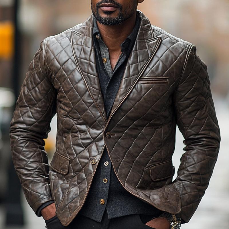 Men's Classic Vintage Peaked Lapel Three-dimensional Quilted Blazer 9873516396728