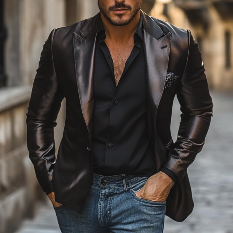 Men's Elegant Satin Peak Lapel Single-breasted Slim-fit Blazer 9877214691512