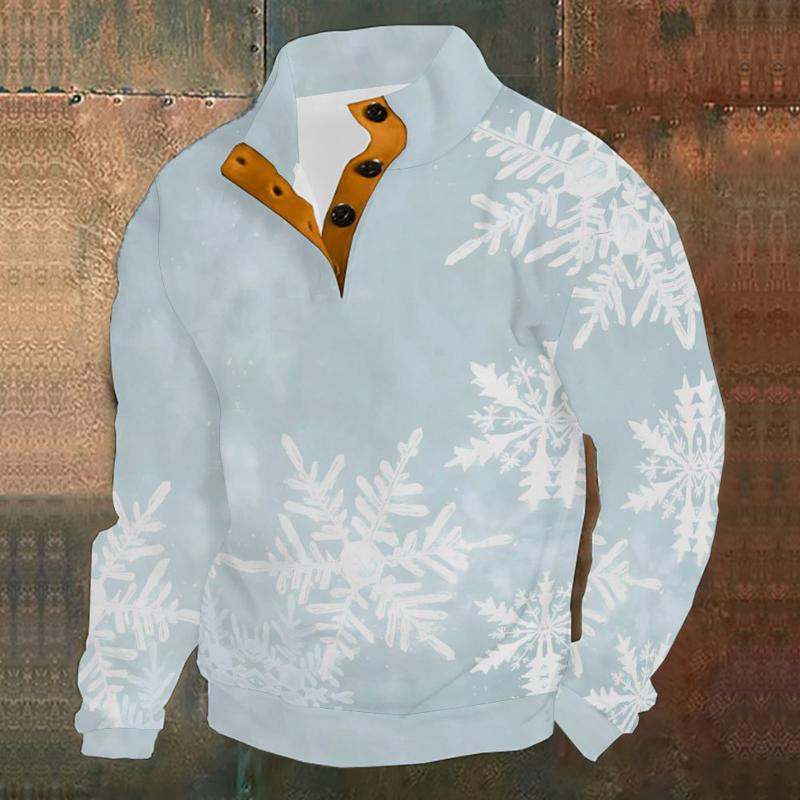 Men's Geometric Festival Print Stand Collar Long Sleeve T-Shirt 9261143982264