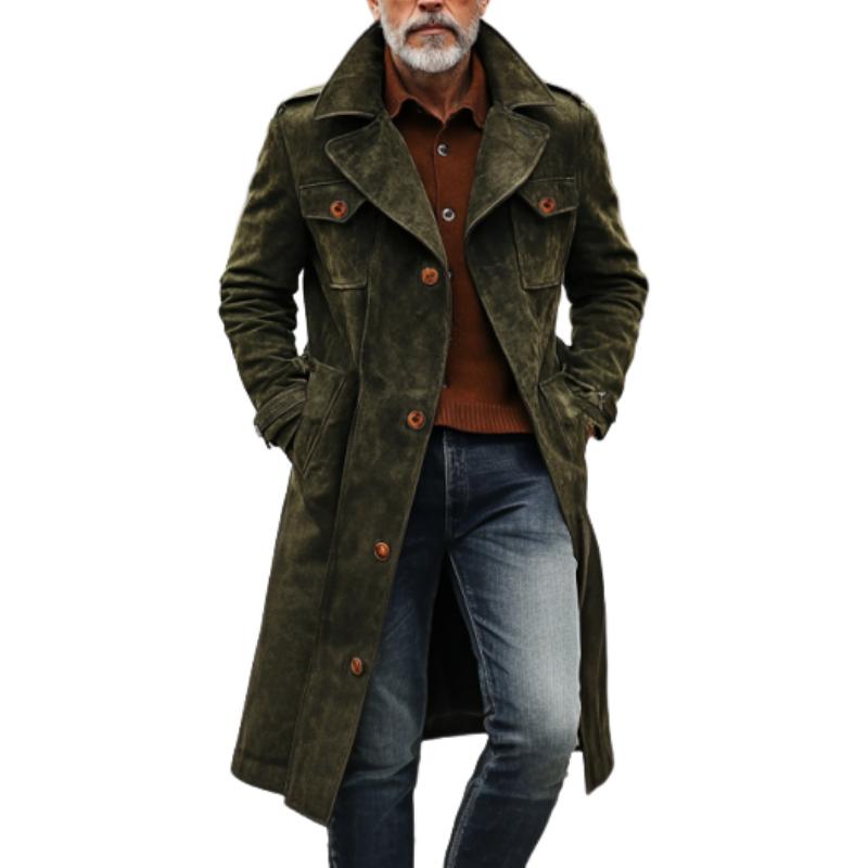 Men's Vintage Suede Lapel Multi-Pocket Trench Coat 9261103841464