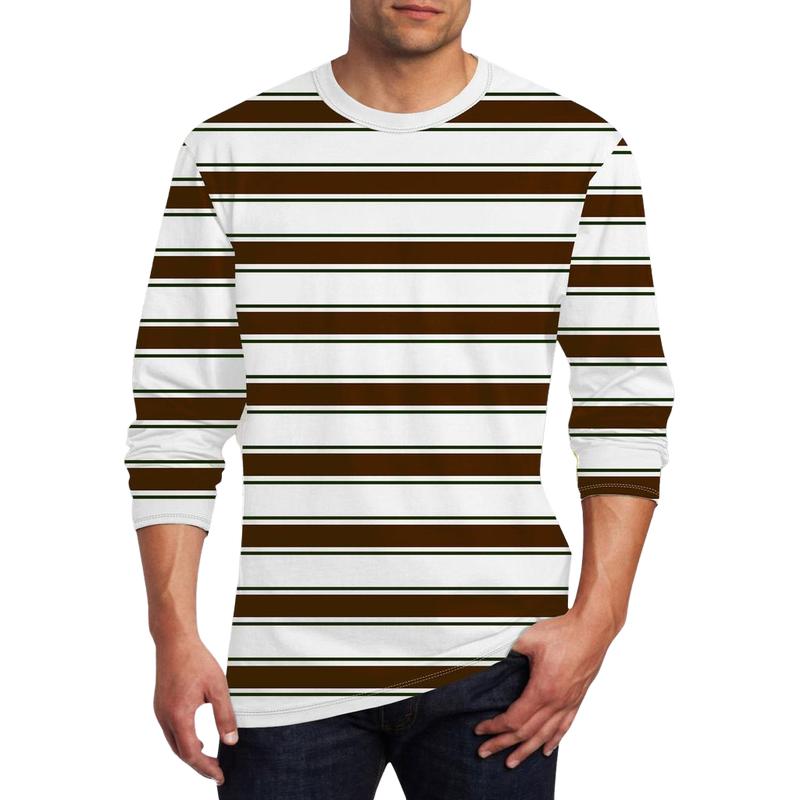 Men's Round Neck Printed Striped Long Sleeve T-shirt 9261143949496