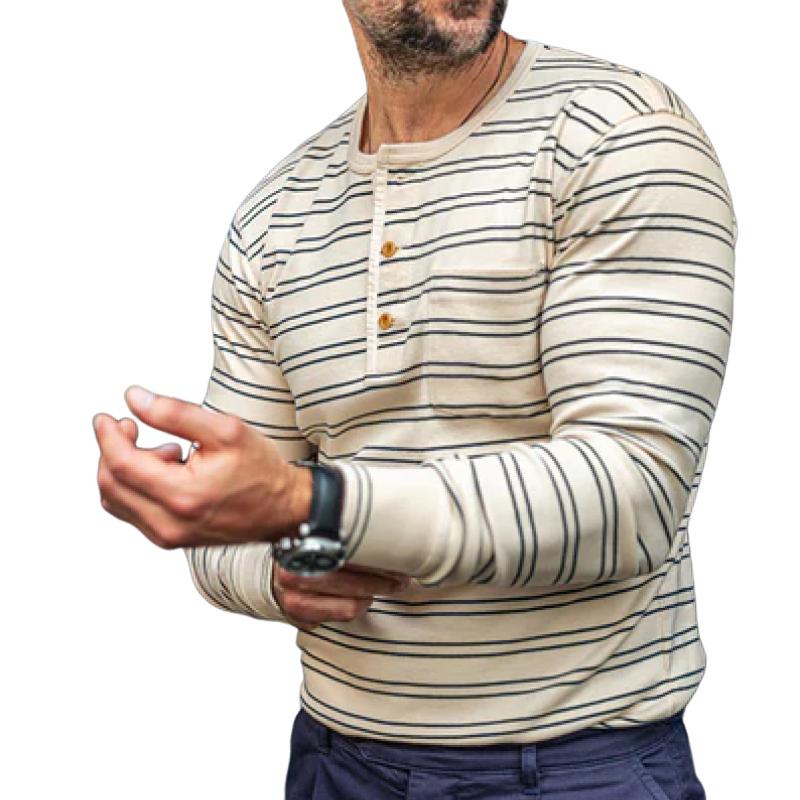 Men's Classic Casual Horizontal Striped Long Sleeve T-Shirt 9273157779640