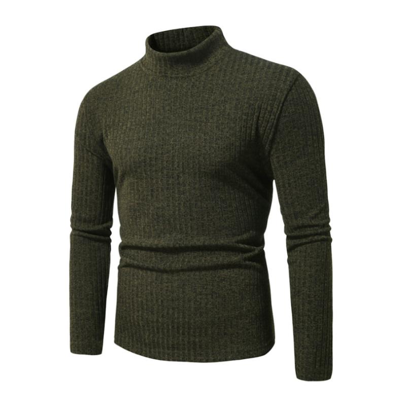 Men's Casual Rib Stripe Half-high Collar Slim Long-sleeved T-shirt 9261144441016