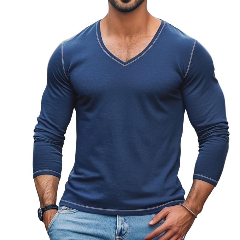 Men's Casual V Neck Slim Fit Long Sleeve T-Shirt 9882786234552