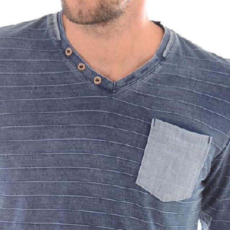 Men's Casual V-neck Digital Stripe Printed Long Sleeve T-shirt 9268188709048