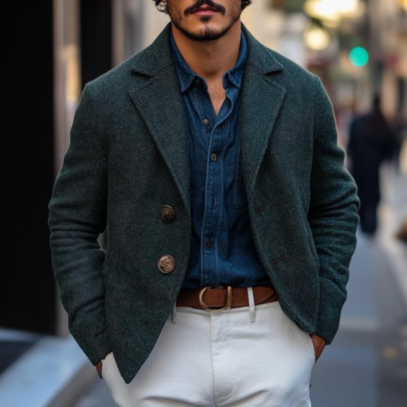 Men's Vintage Wool Blend Notch Lapel Single Breasted Loose Blazer 9879658397880