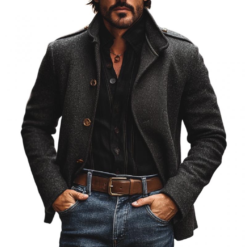 Men's Vintage Wool Blended Stand Collar Single Breasted Loose Blazer 9873134616760