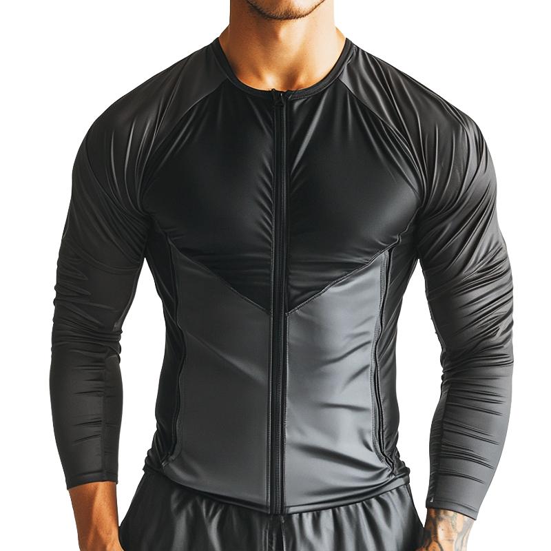 Men's Retro Casual Colorblock Sports Zipper Long Sleeve T-shirt 9877216133304