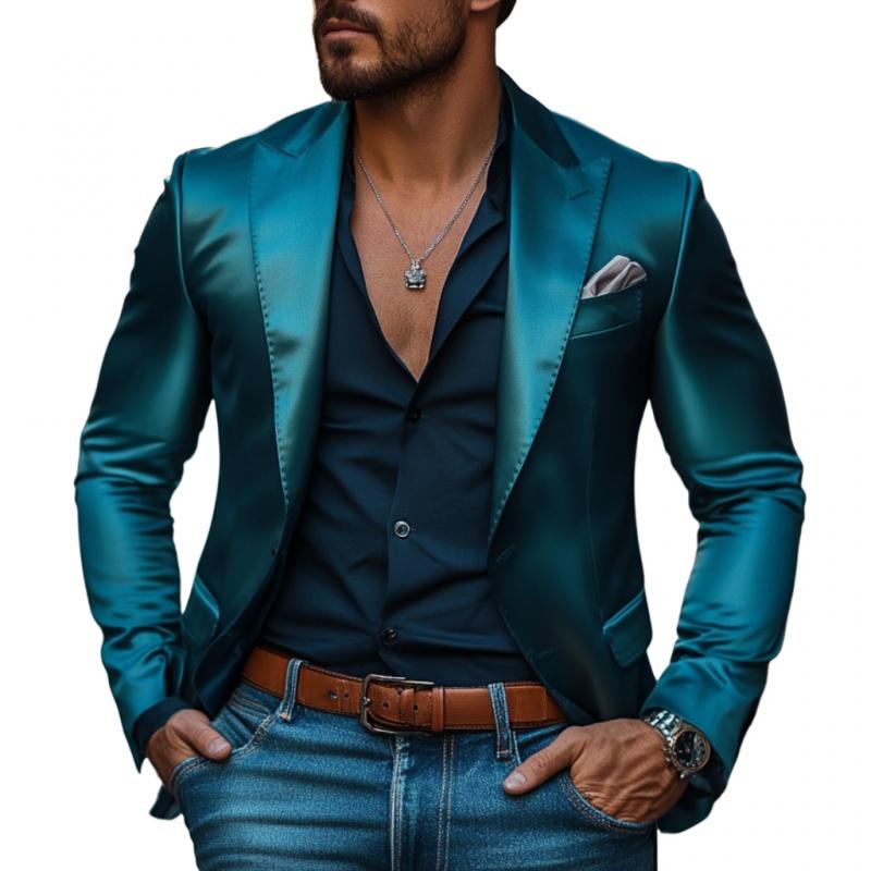 Men's Retro Elegant Satin Peak Lapel Single Breasted Slim Fit Blazer 9873518985400