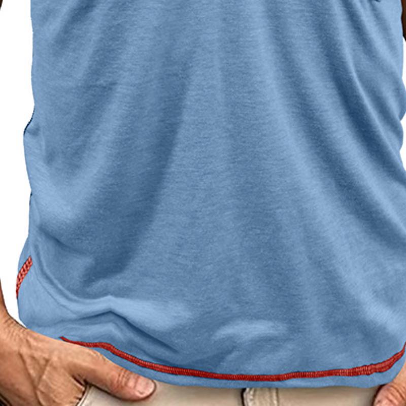 Men's Casual Cotton Colorblock Henley Collar Slim Fit Short Sleeve T-Shirt 9879658135736